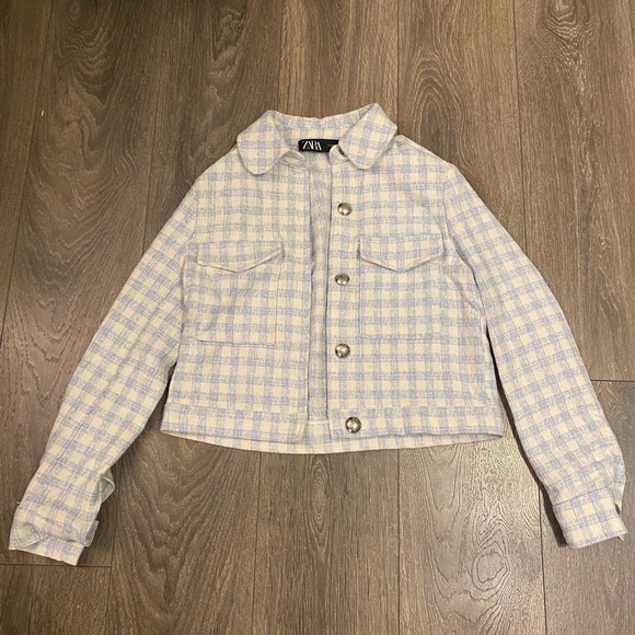ZARA Women’s Checkered Jacket - BLUE WHITE - Size XS - Picture 1 of 3
